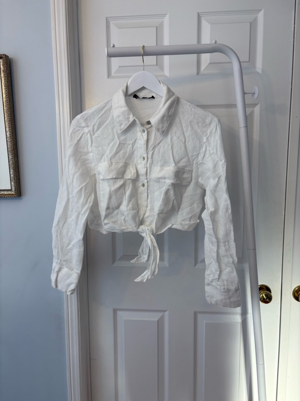 Zara Linen White Button Down Crop Top Size Medium - Picture 2 of 8
